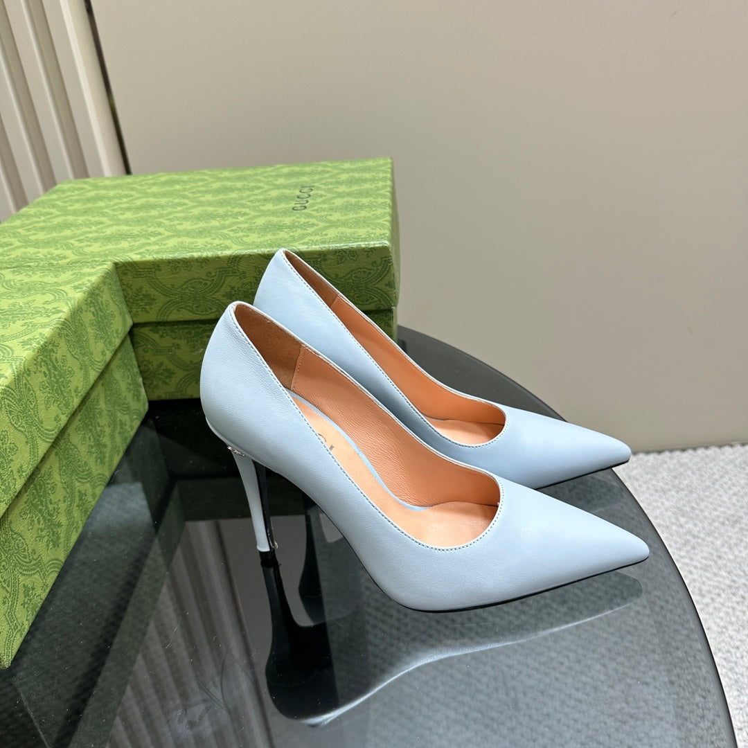 GUCCI 105 BASIC HIGH HEEL PASTEL BLUE LAMBSKIN