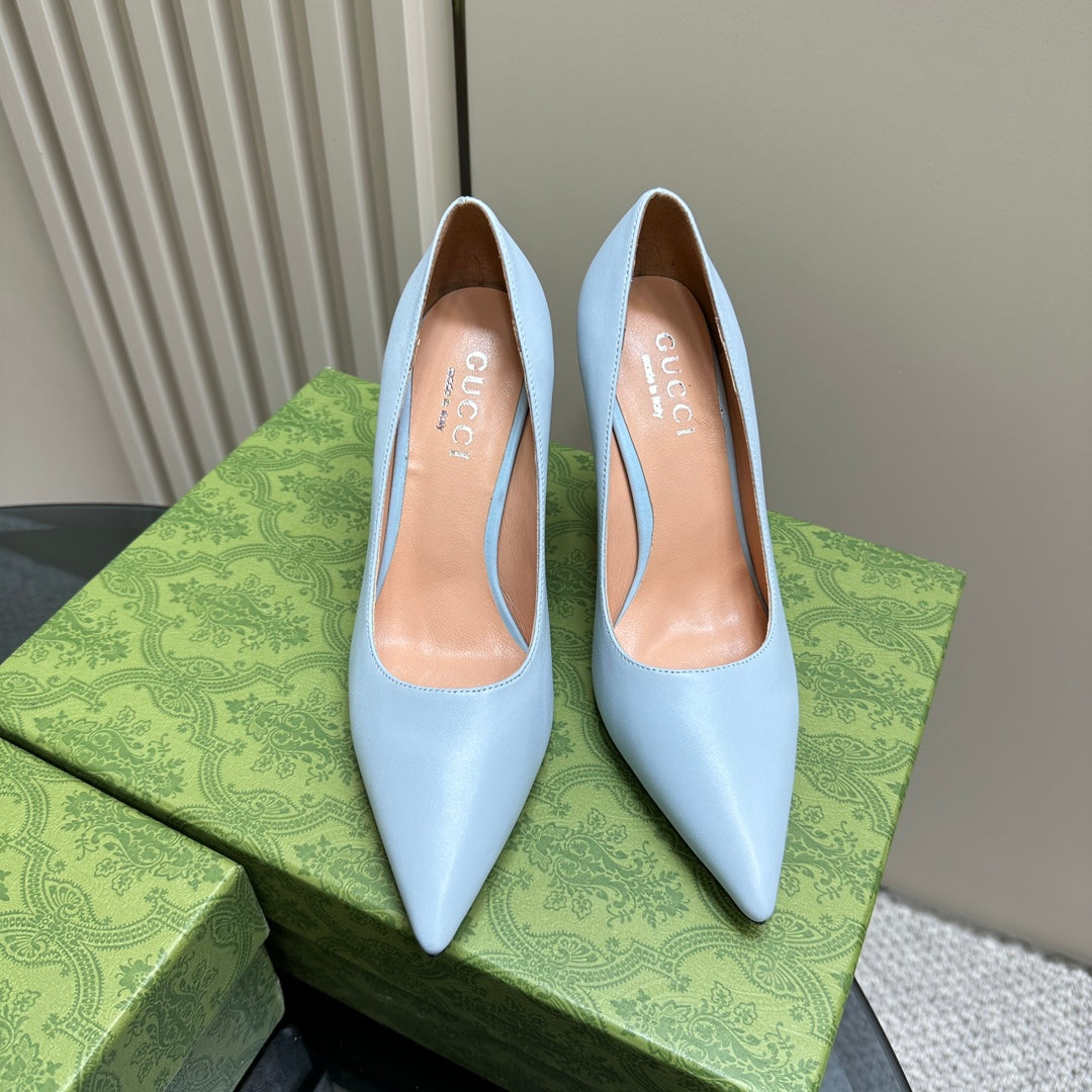 GUCCI 105 BASIC HIGH HEEL PASTEL BLUE LAMBSKIN