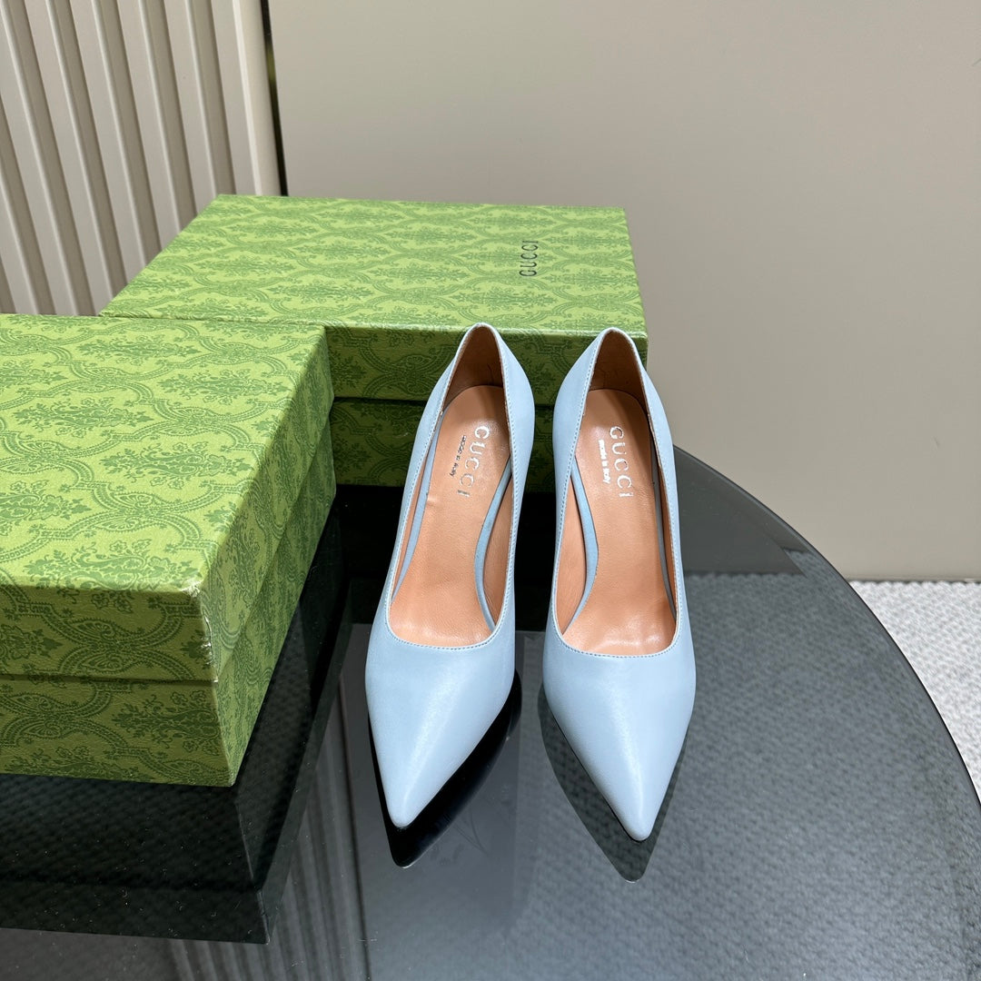 GUCCI 105 BASIC HIGH HEEL PASTEL BLUE LAMBSKIN