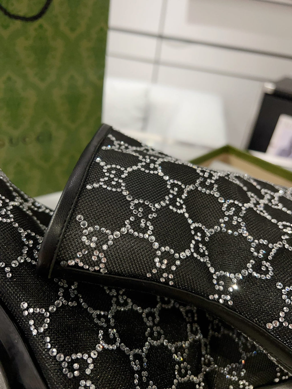 GUCCI ANKLE BOOTS IN BLACK MESH AND SHEEPSKIN WITH CRYSTALS