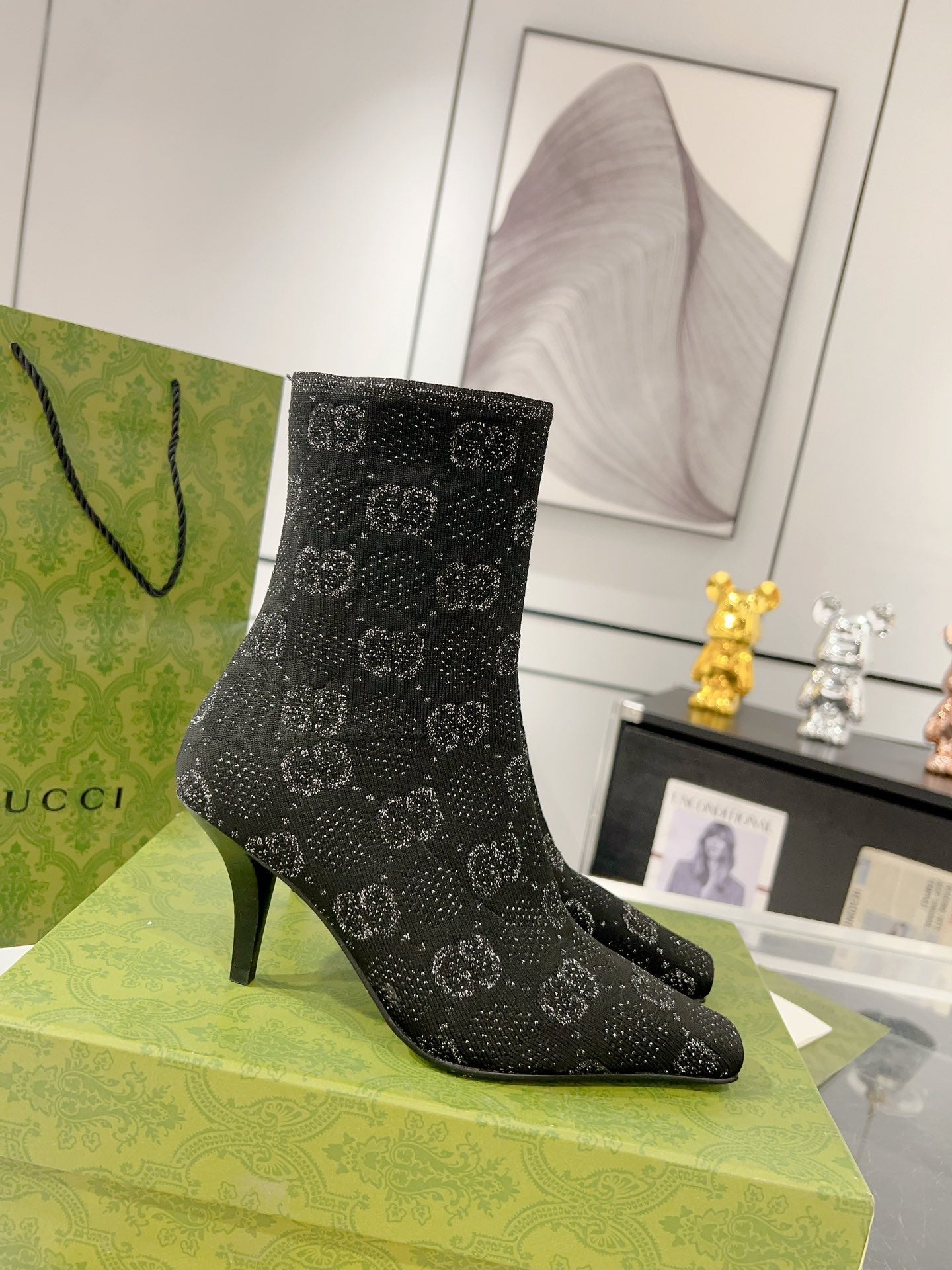 GUCCI ANKLE BOOTS IN BLACK KNITTED FABRIC
