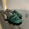 GUCCI VELVET HIGH HEEL SANDALS WITH BEAUTIFUL LOGO DETAILS GREEN FOREST