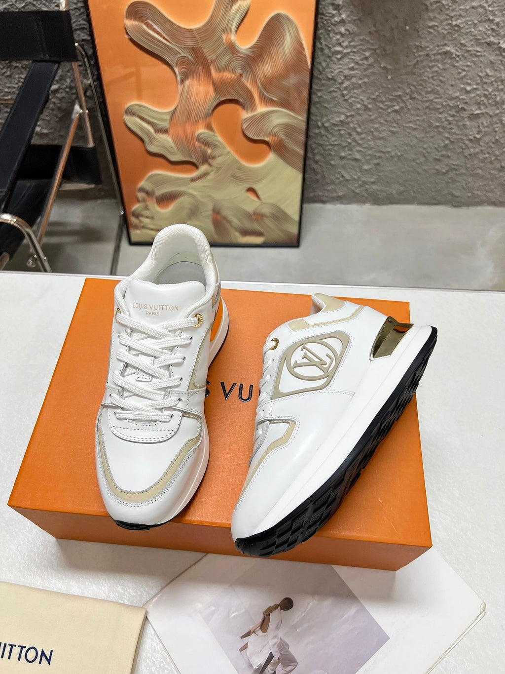 LOUIS VUITTON LV WOMEN SNEAKER IN WHITE MIX BEIGE CREAM CALFSKIN