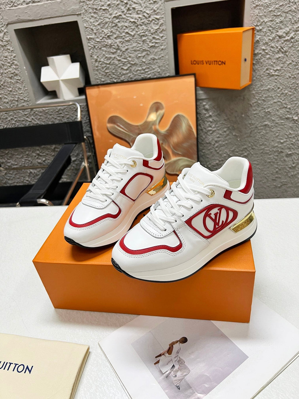 LOUIS VUITTON LV WOMEN SNEAKER IN WHITE MIX CHERRY RED CALFSKIN