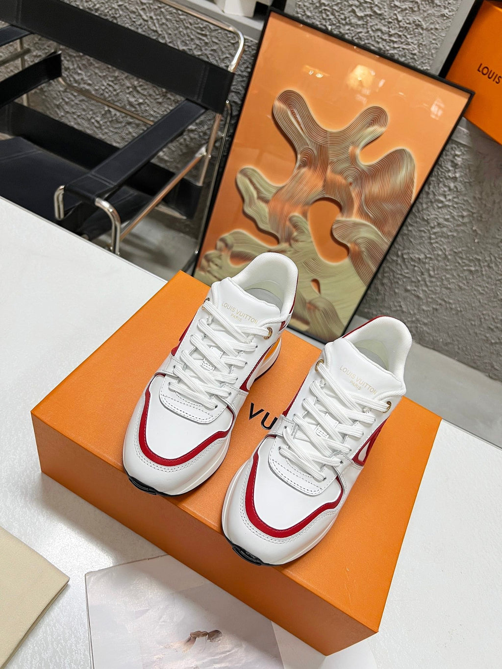 LOUIS VUITTON LV WOMEN SNEAKER IN WHITE MIX CHERRY RED CALFSKIN