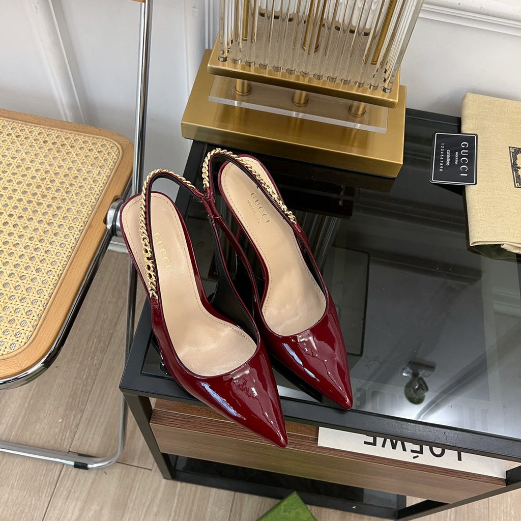 GUCCI SIGNORIA SLINGBACK PUMP JAM LAMBSKIN