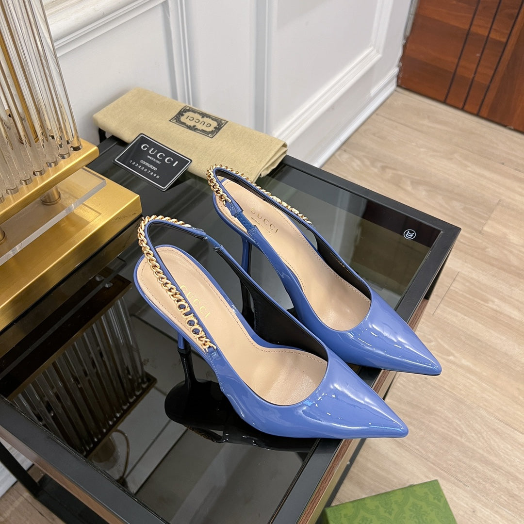 GUCCI SIGNORIA SLINGBACK PUMP CERULEAN LAMBSKIN