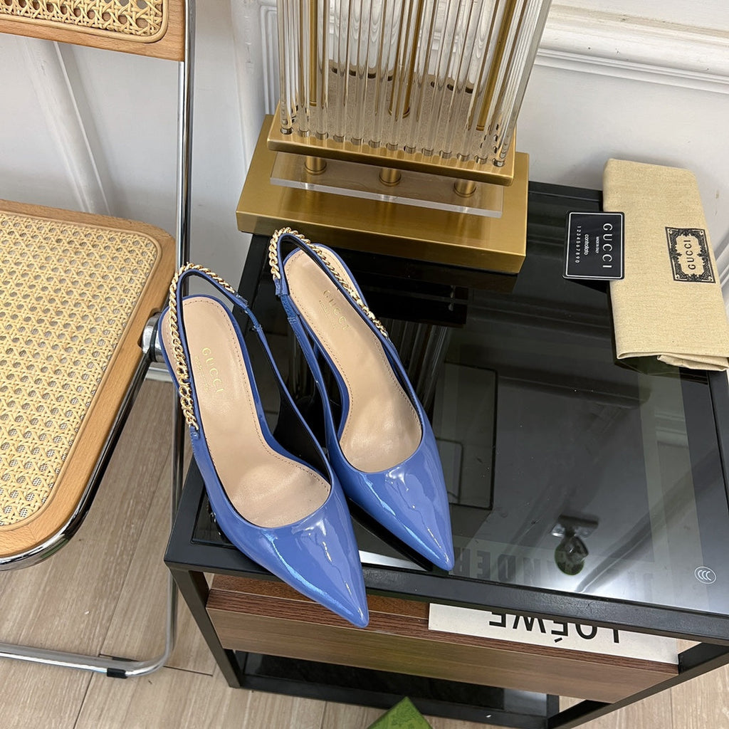 GUCCI SIGNORIA SLINGBACK PUMP CERULEAN LAMBSKIN
