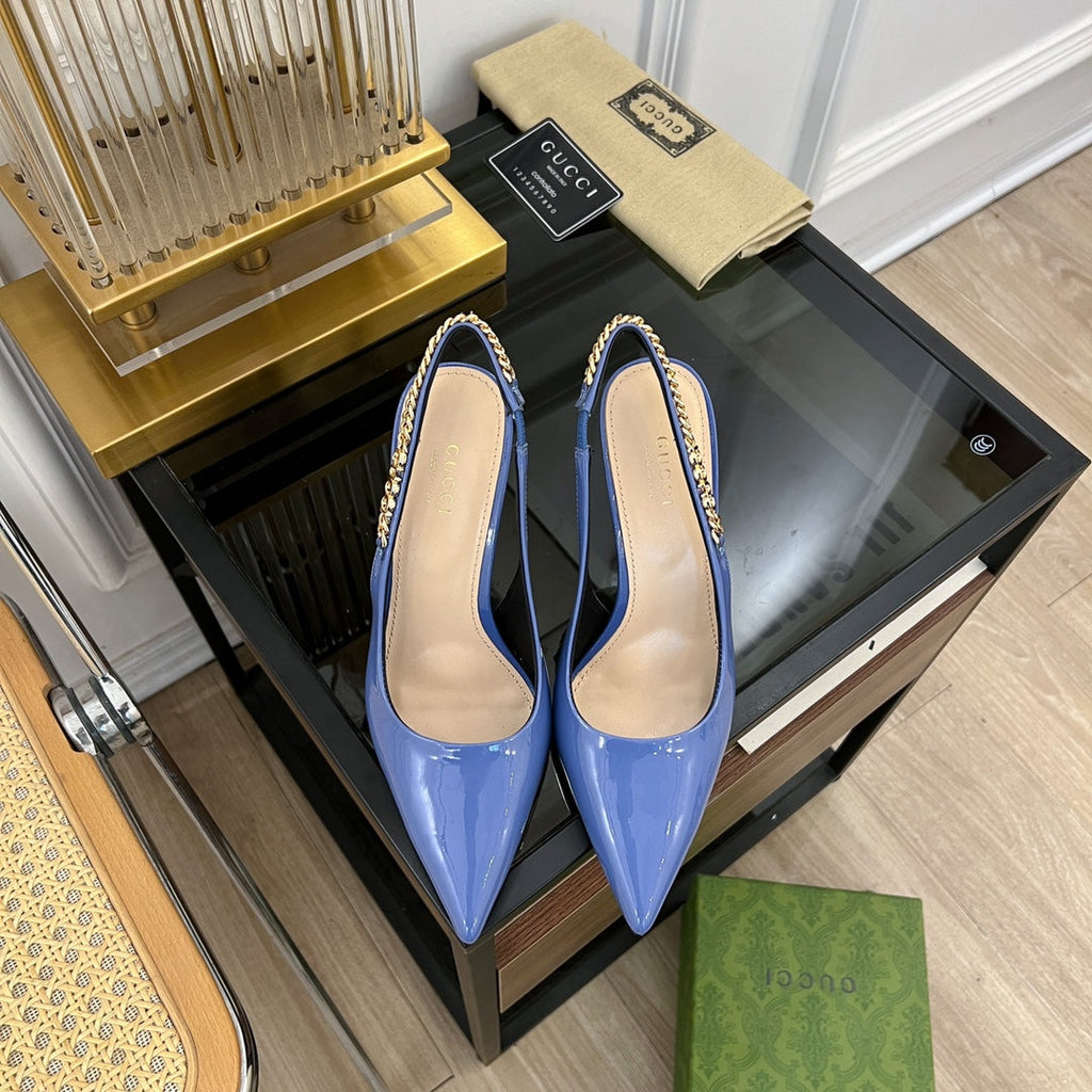 GUCCI SIGNORIA SLINGBACK PUMP CERULEAN LAMBSKIN