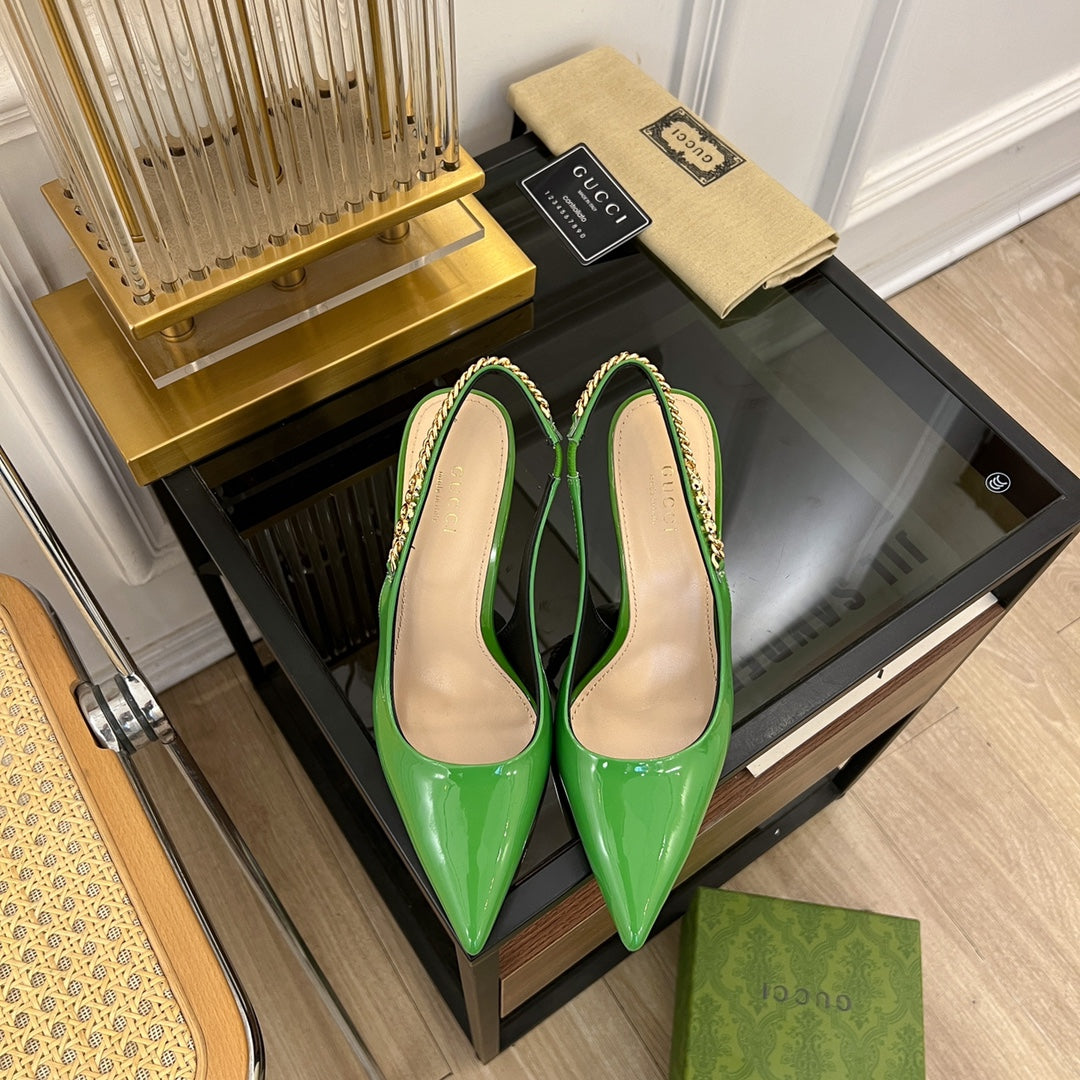 GUCCI SIGNORIA SLINGBACK PUMP EMERALD LAMBSKIN