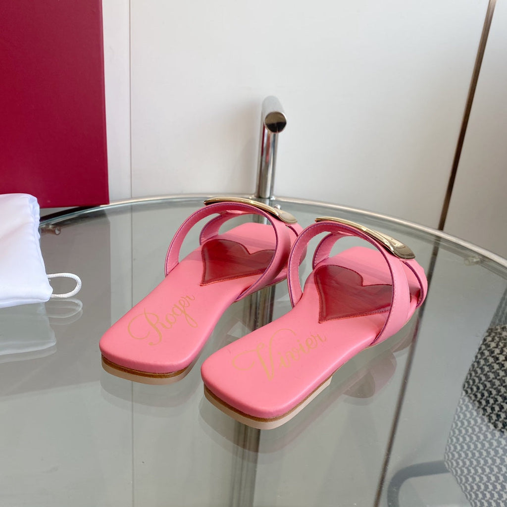 VIV' BY THE SEA LOVE METAL MULES IN PINK CALFSKIN GOLD BUCKLE