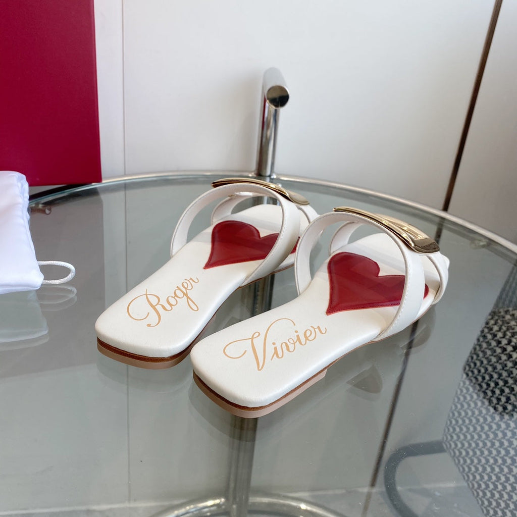 VIV' BY THE SEA LOVE METAL MULES IN WHITE CALFSKIN GOLD BUCKLE
