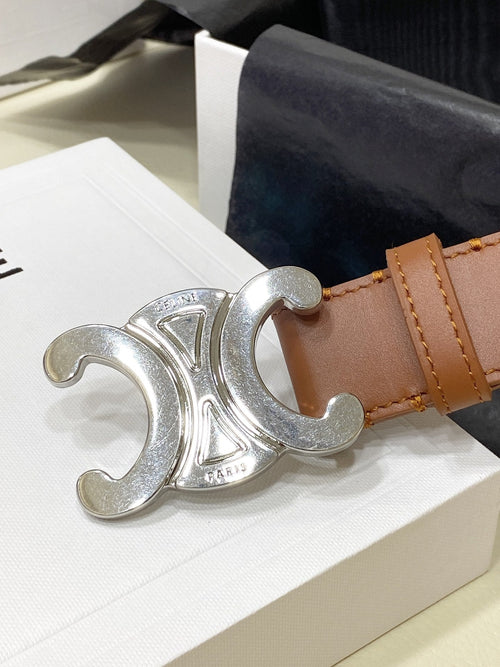 CELINE CL LARGE 30 MM TRIOMPHE BELT IN BRONZE BROWN SILVER HARDWARE