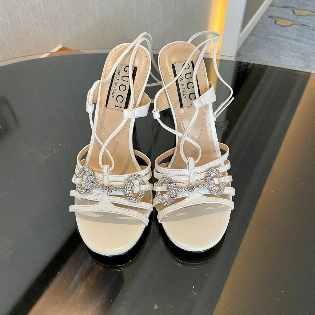 GUCCI CRYSTAL HORSEBIT SANDAL CREAMY WHITE LAMBSKIN