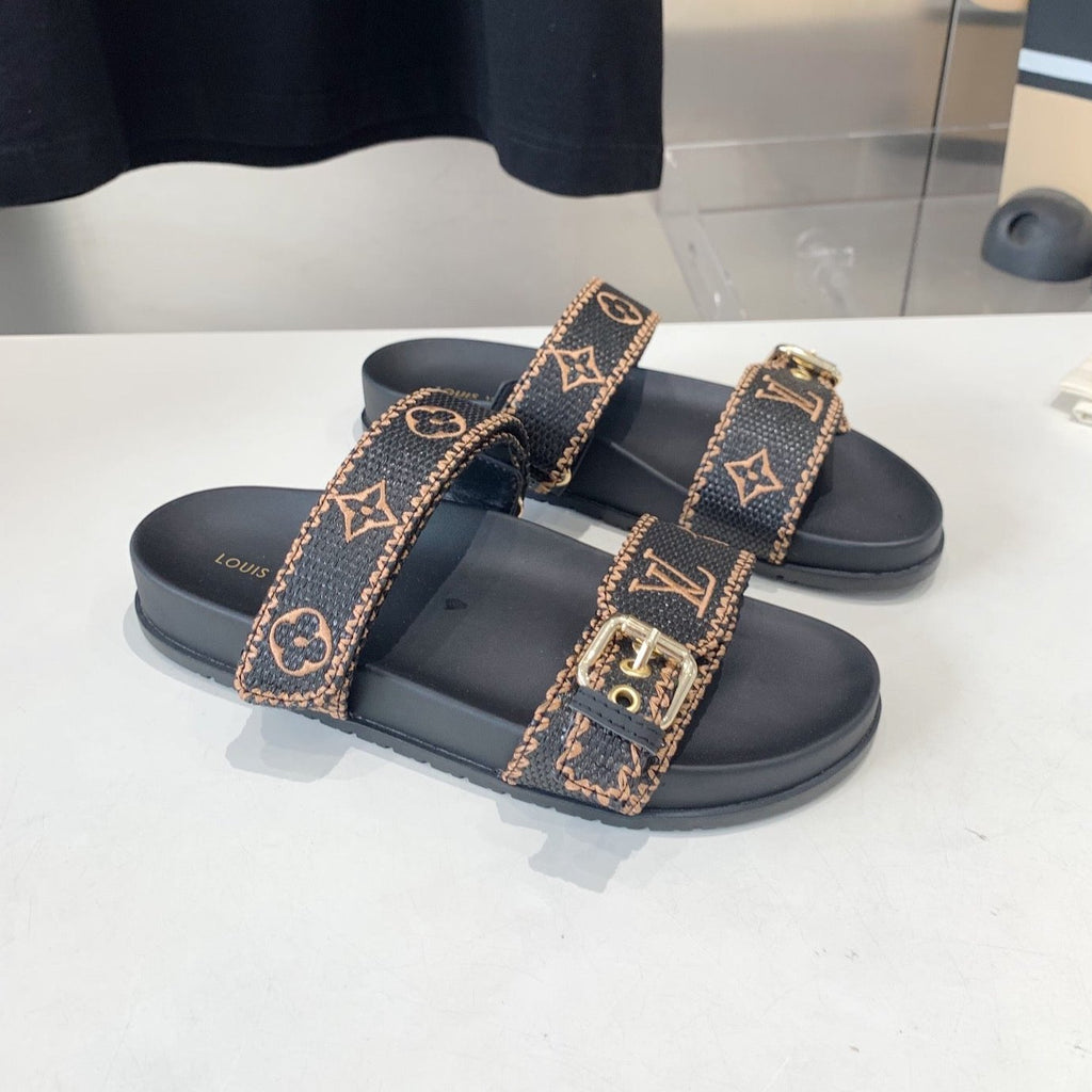 LOUIS VUITTON LV WOMEN SUNSET DAD SANDAL IN BLACK MONOGRAM FABRIC MULE