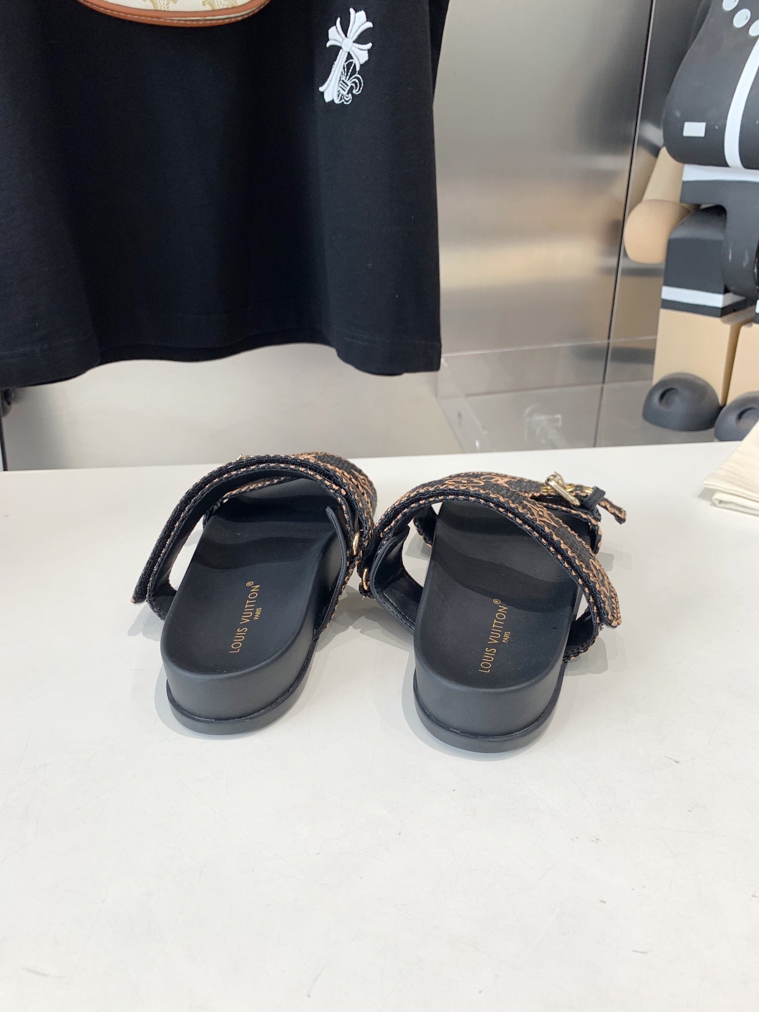 LOUIS VUITTON LV WOMEN SUNSET DAD SANDAL IN BLACK MONOGRAM FABRIC MULE
