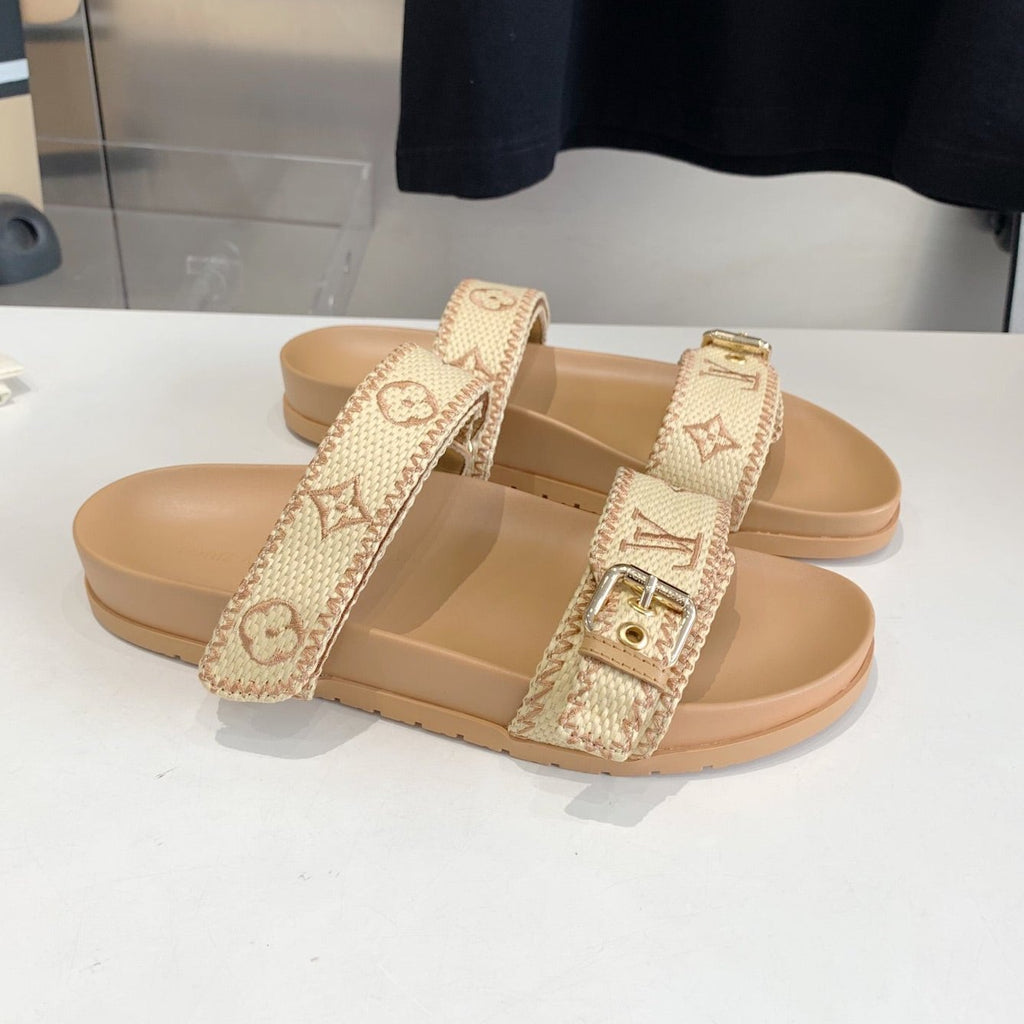 LOUIS VUITTON LV WOMEN SUNSET DAD SANDAL IN BEIGE MONOGRAM FABRIC MULE