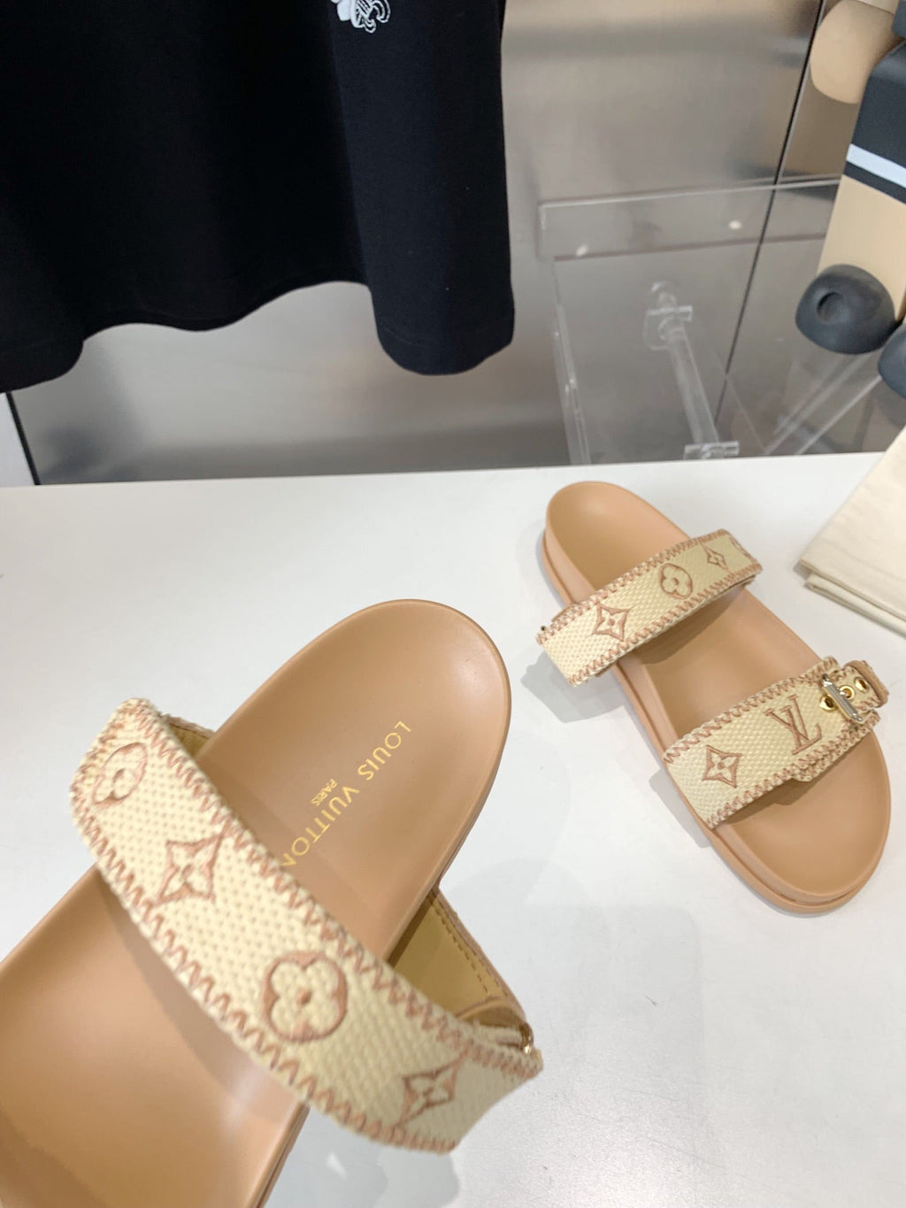 LOUIS VUITTON LV WOMEN SUNSET DAD SANDAL IN BEIGE MONOGRAM FABRIC MULE