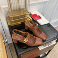 MARY-JANE VLOGO LOCKER SLINGBACK PUMPS CHOCOLATE BROWN SHEEPSKIN 60 MM