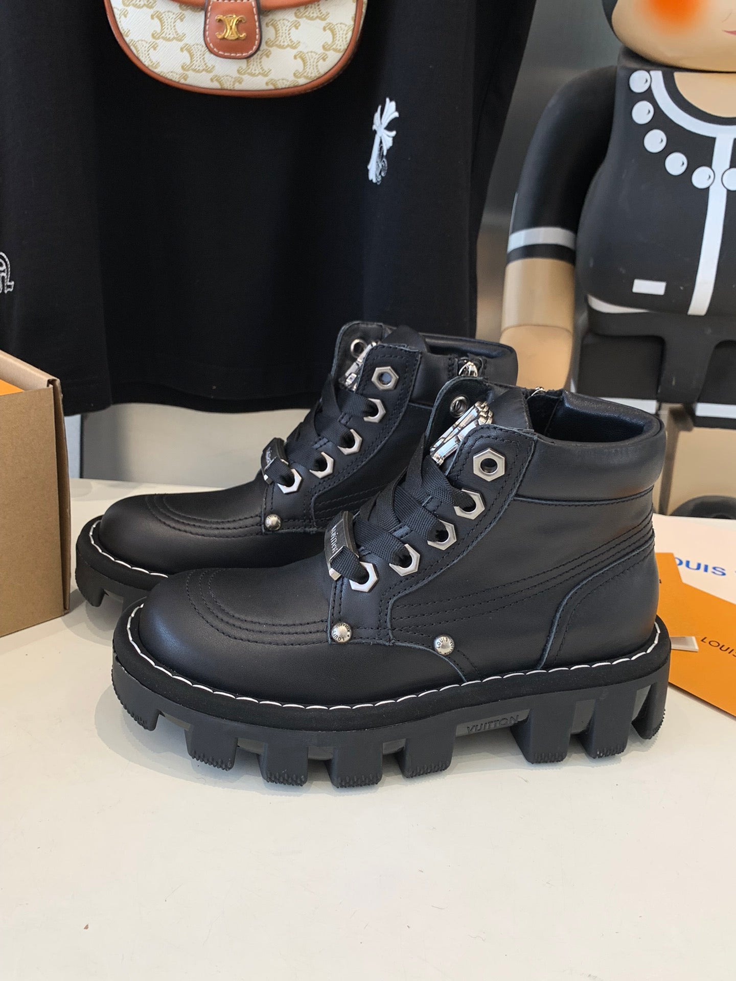 LOUIS VUITTON LV CHECKER ANKLE BOOT IN BLACK CALFSKIN