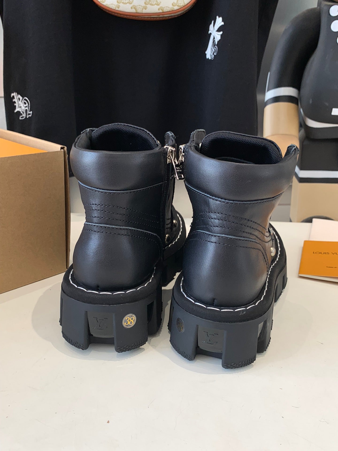 LOUIS VUITTON LV CHECKER ANKLE BOOT IN BLACK CALFSKIN