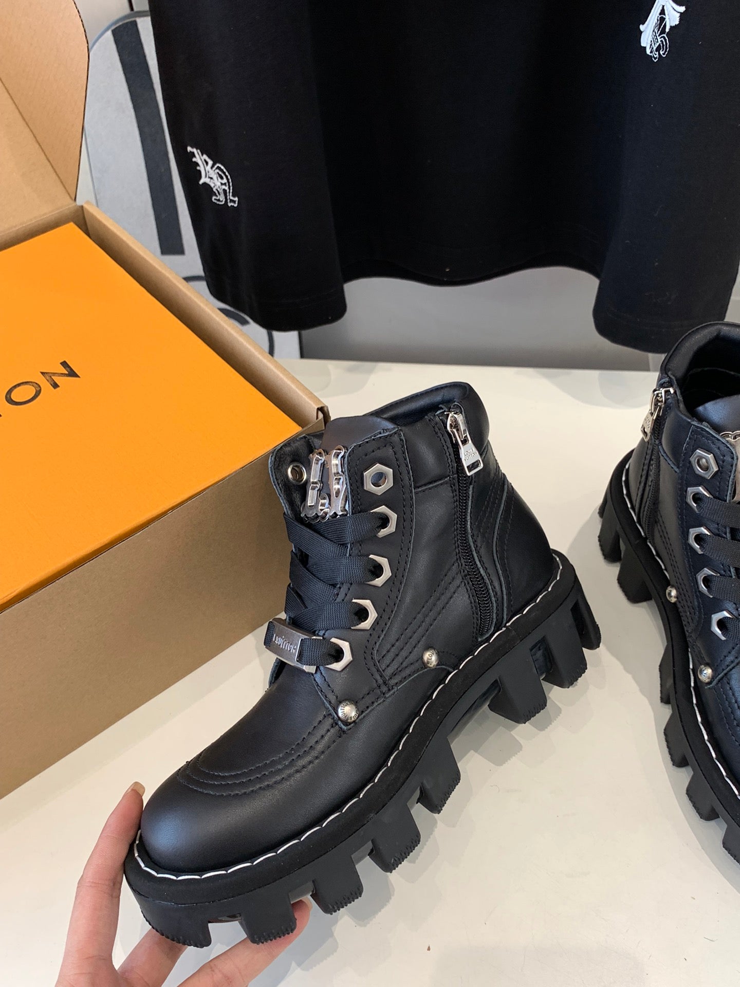 LOUIS VUITTON LV CHECKER ANKLE BOOT IN BLACK CALFSKIN