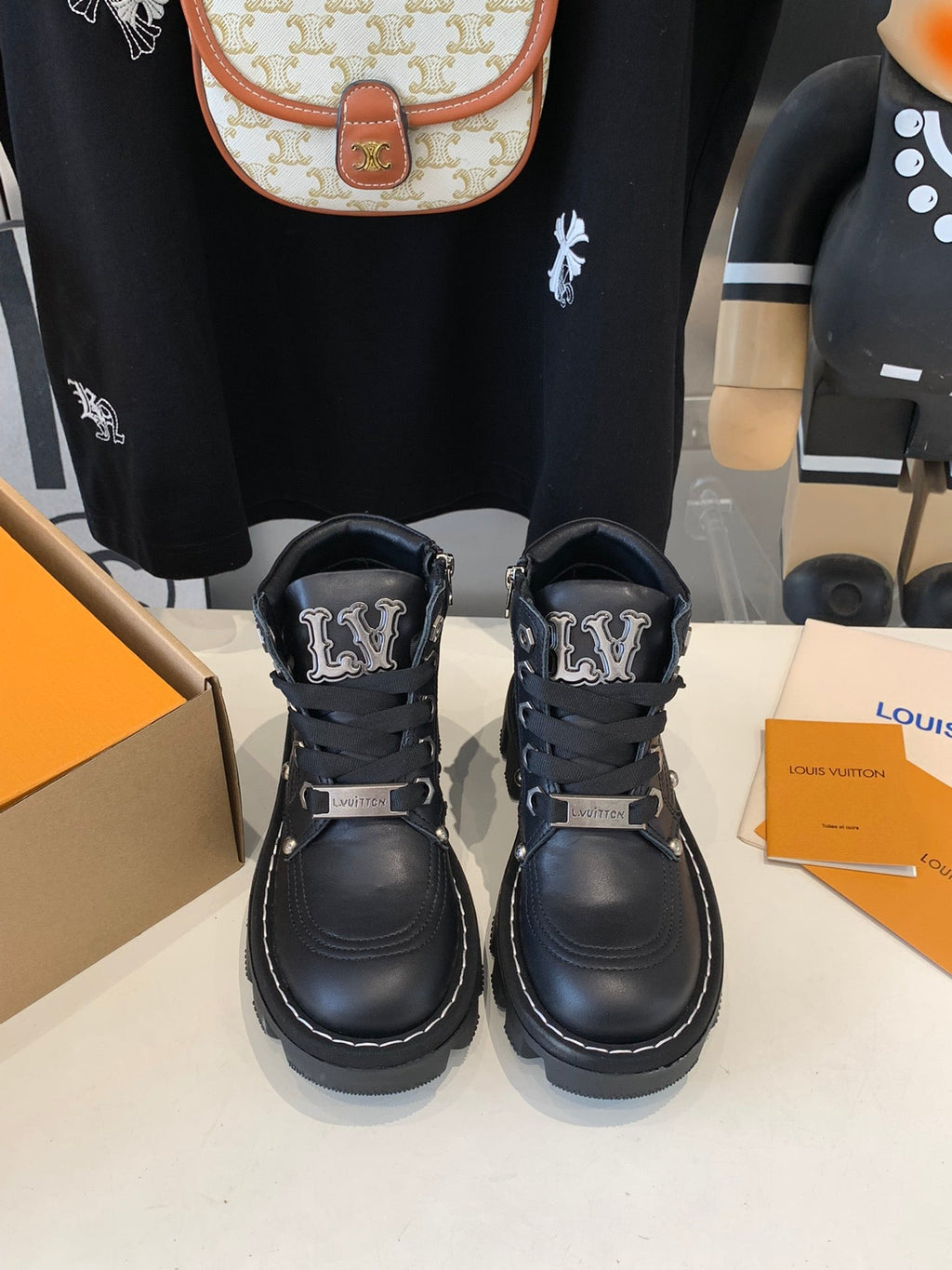 LOUIS VUITTON LV CHECKER ANKLE BOOT IN BLACK CALFSKIN
