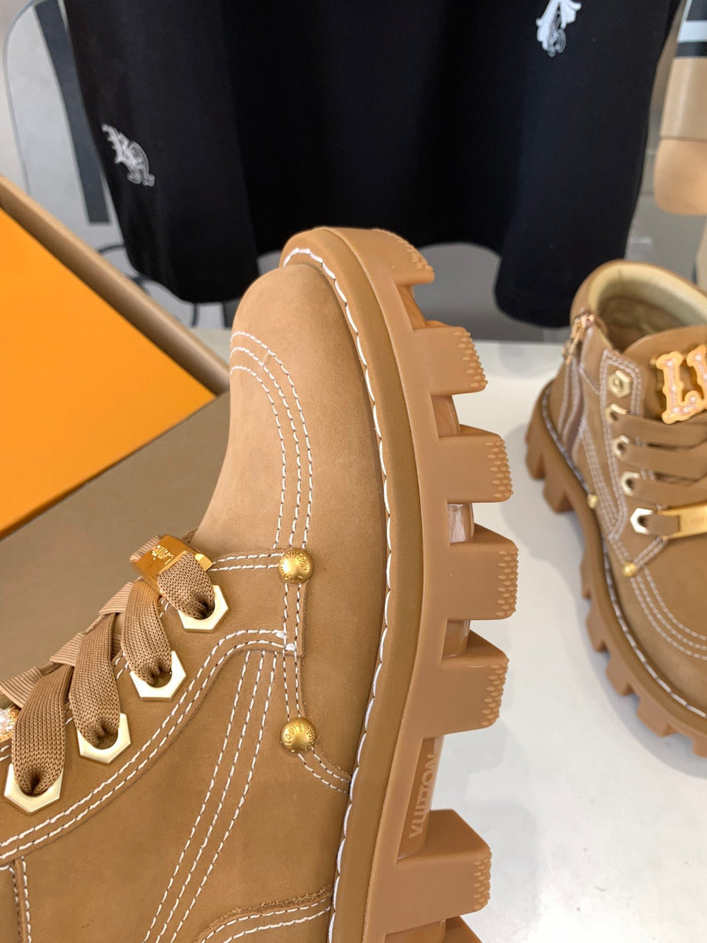 LOUIS VUITTON LV CHECKER ANKLE BOOT IN COPPER BROWN SUEDE