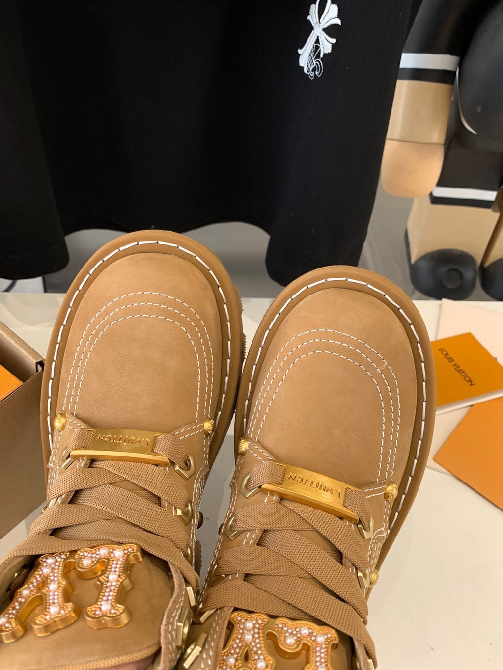 LOUIS VUITTON LV CHECKER ANKLE BOOT IN COPPER BROWN SUEDE