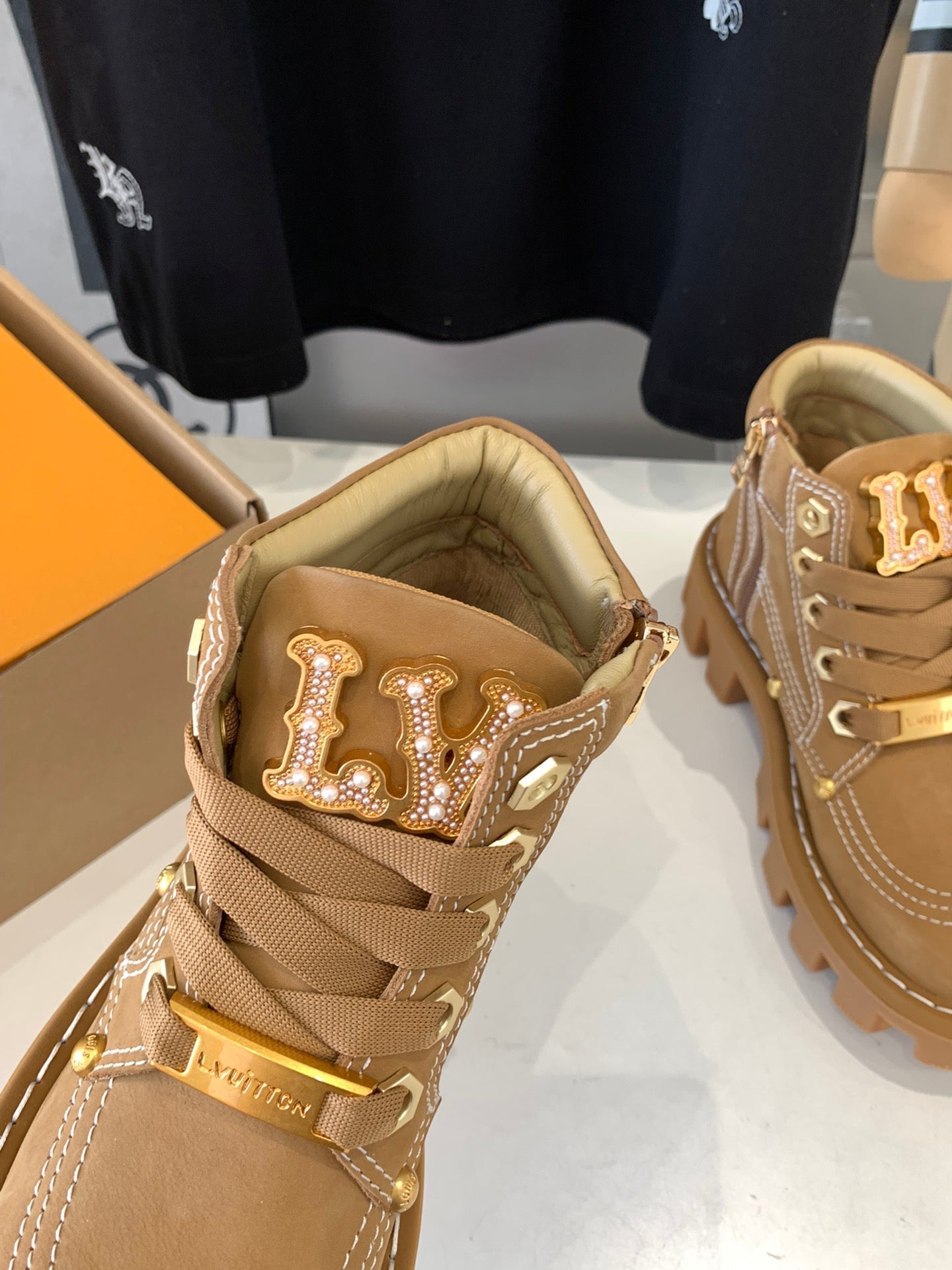 LOUIS VUITTON LV CHECKER ANKLE BOOT IN COPPER BROWN SUEDE