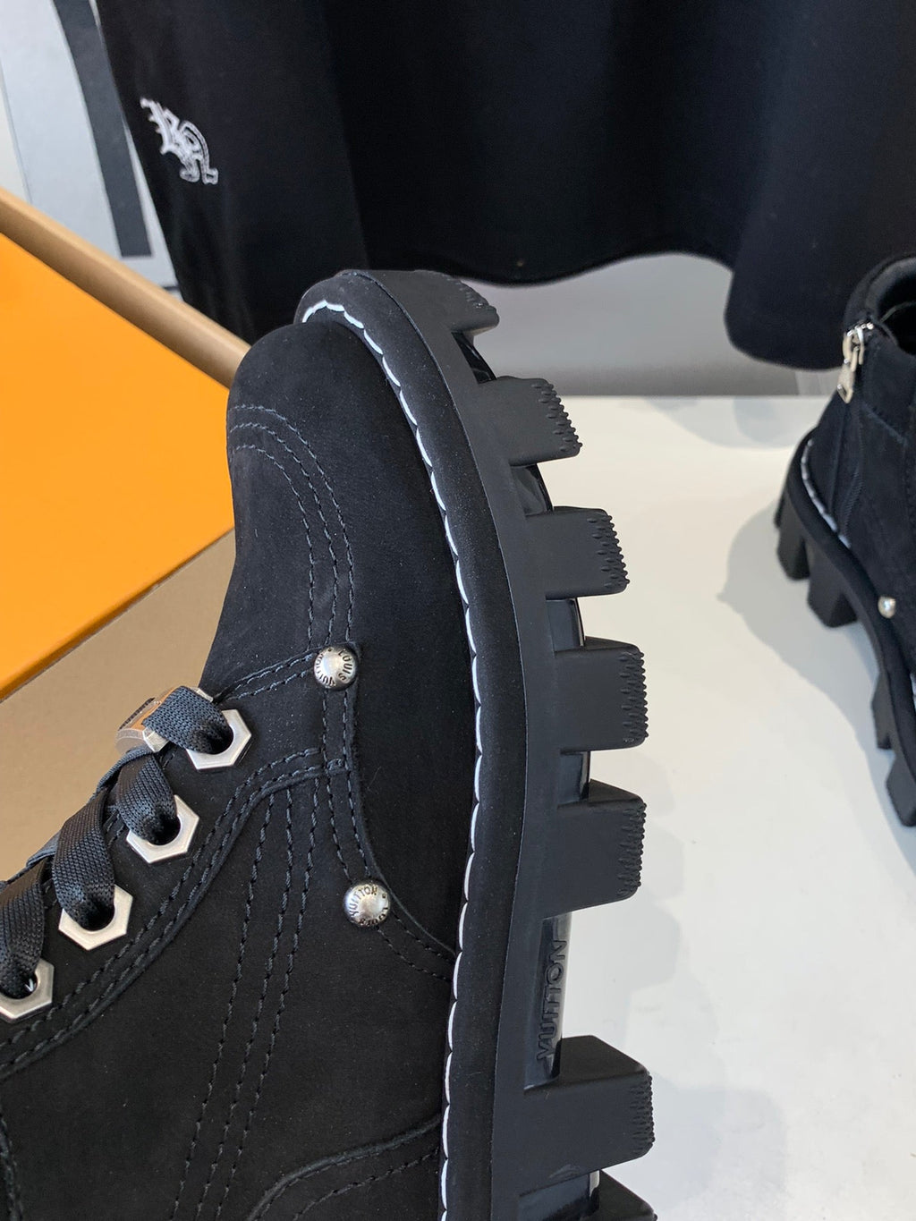 LOUIS VUITTON LV CHECKER ANKLE BOOT IN BLACK SUEDE