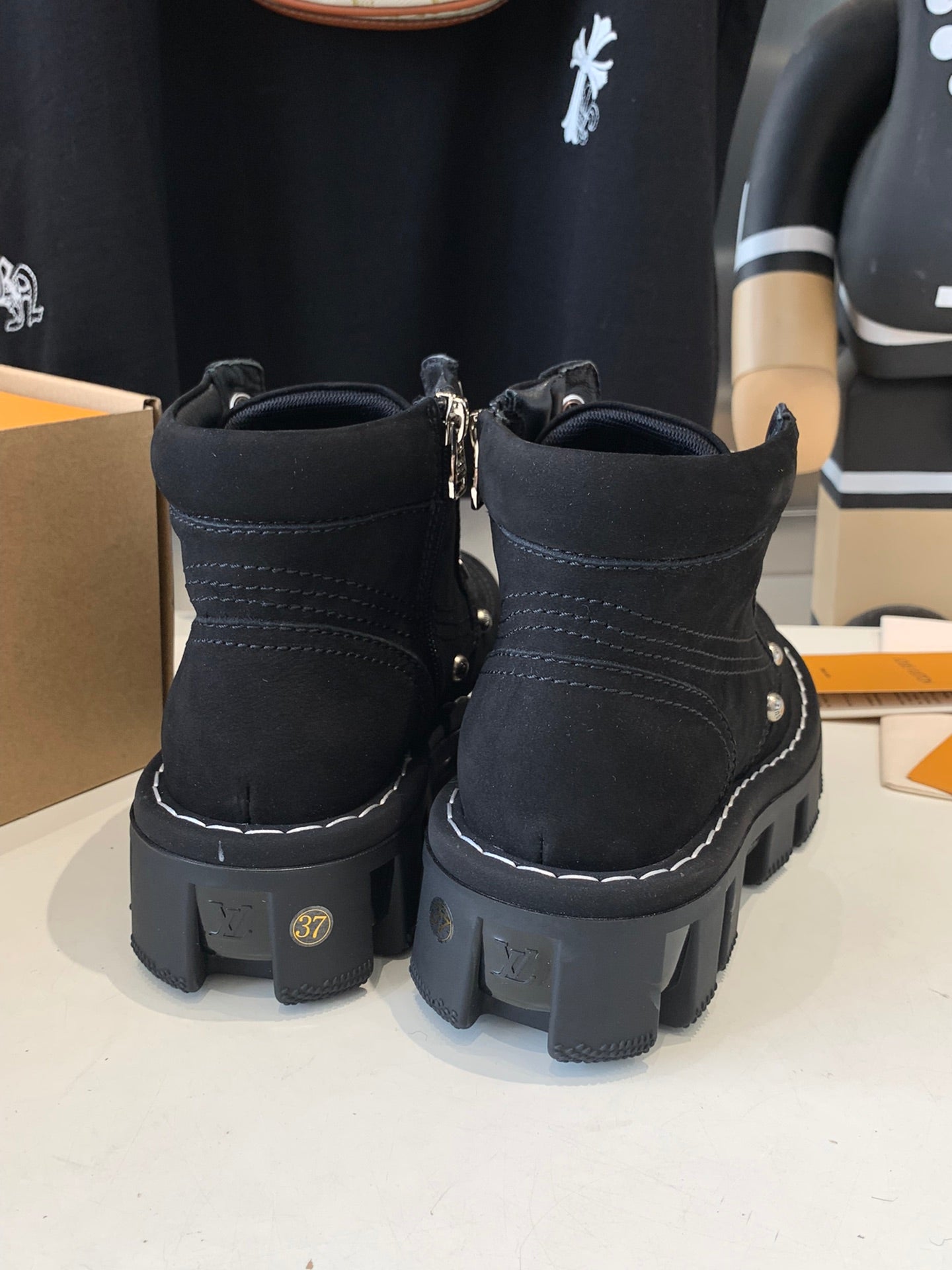 LOUIS VUITTON LV CHECKER ANKLE BOOT IN BLACK SUEDE