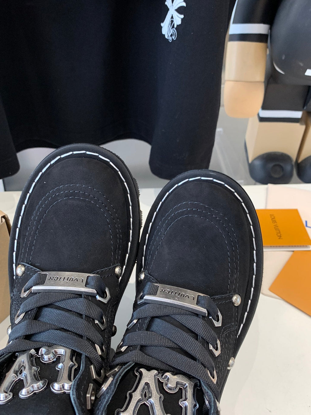 LOUIS VUITTON LV CHECKER ANKLE BOOT IN BLACK SUEDE
