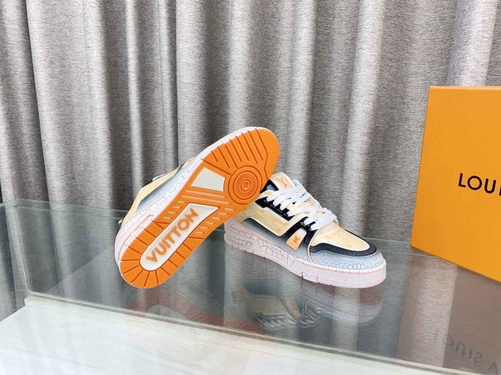 LOUIS VUITTON LV TRAINER SNEAKERS IN LIGHT ORANGE OMBRE MIX COLORFUL CALFSKIN