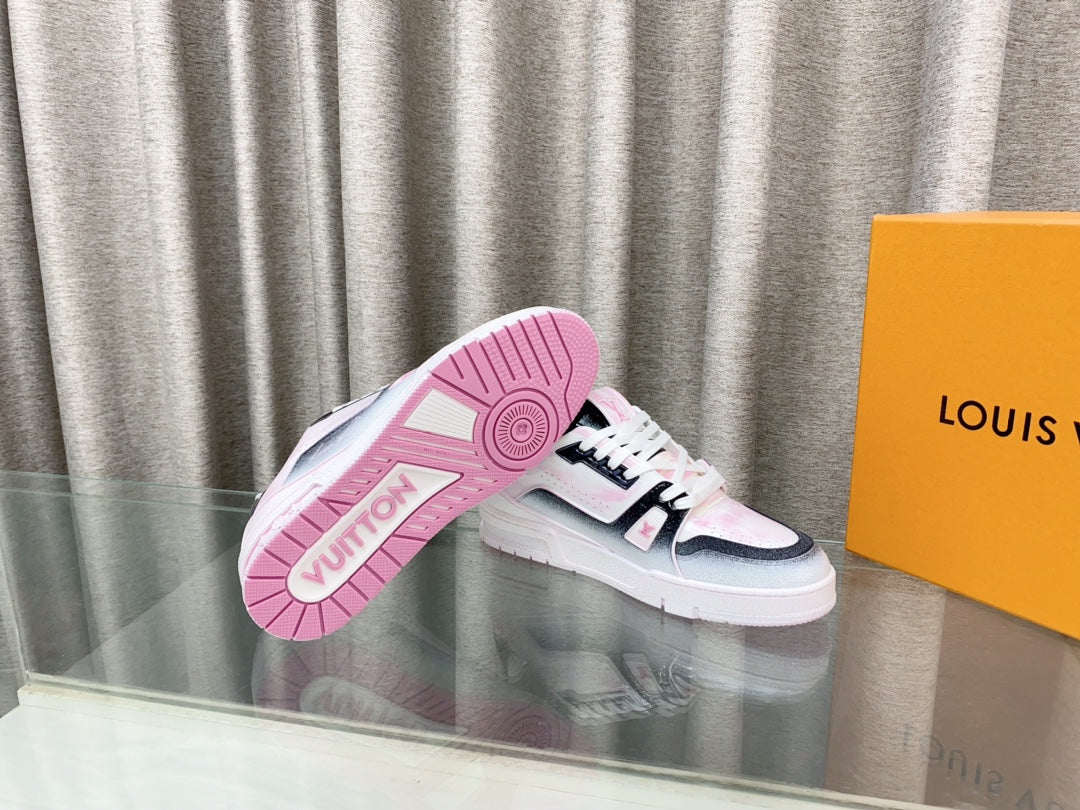 LOUIS VUITTON LV TRAINER SNEAKERS IN LIGHT PINK OMBRE MIX COLORFUL CALFSKIN