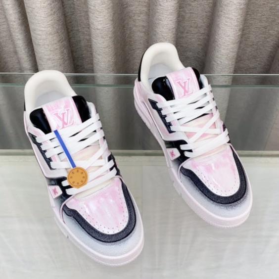 LOUIS VUITTON LV TRAINER SNEAKERS IN LIGHT PINK OMBRE MIX COLORFUL CALFSKIN