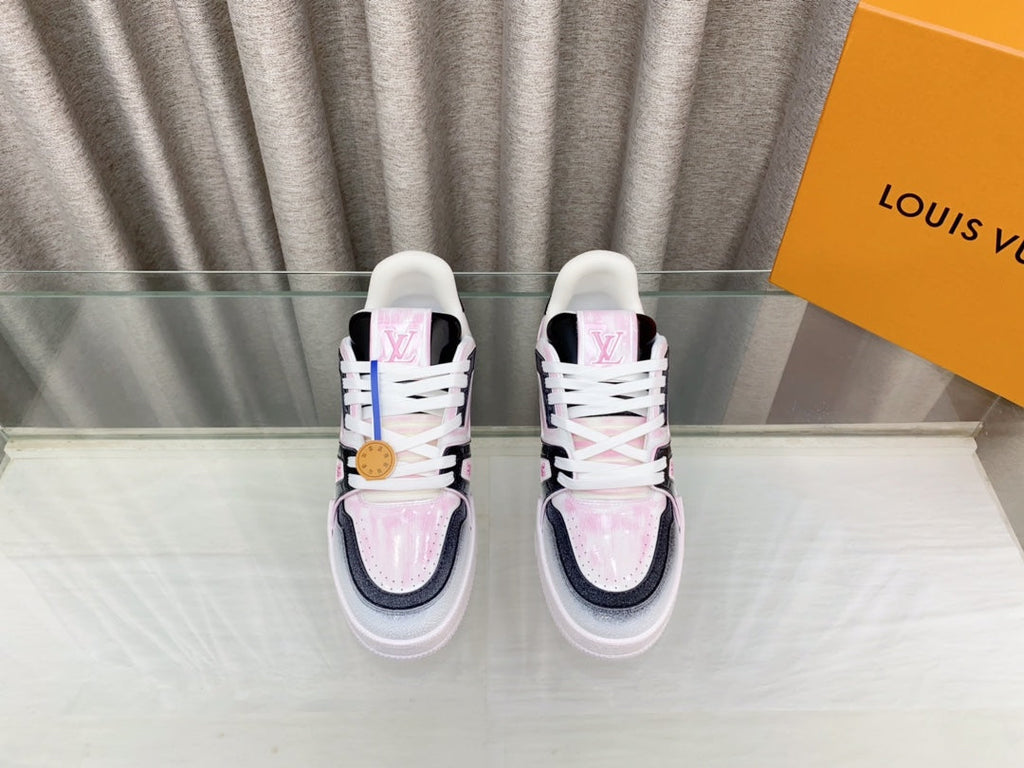 LOUIS VUITTON LV TRAINER SNEAKERS IN LIGHT PINK OMBRE MIX COLORFUL CALFSKIN