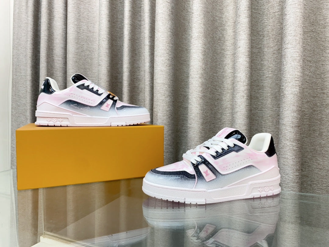 LOUIS VUITTON LV TRAINER SNEAKERS IN LIGHT PINK OMBRE MIX COLORFUL CALFSKIN