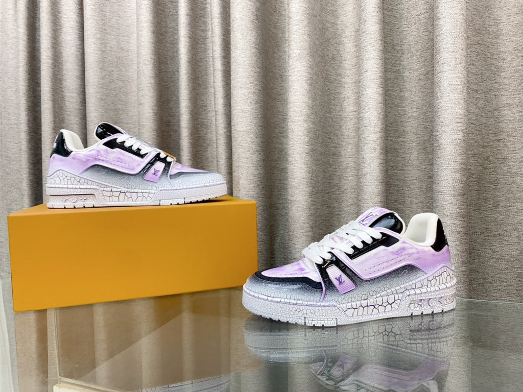 LOUIS VUITTON LV TRAINER SNEAKERS IN LIGHT PURPLE OMBRE MIX COLORFUL CALFSKIN