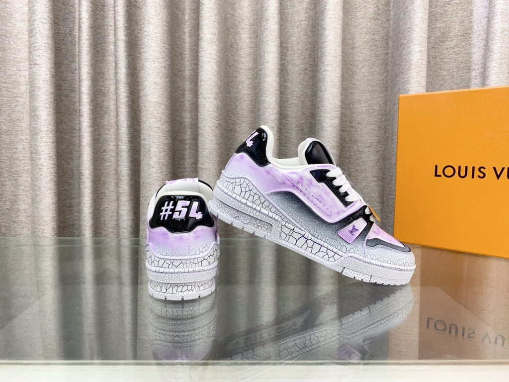 LOUIS VUITTON LV TRAINER SNEAKERS IN LIGHT PURPLE OMBRE MIX COLORFUL CALFSKIN