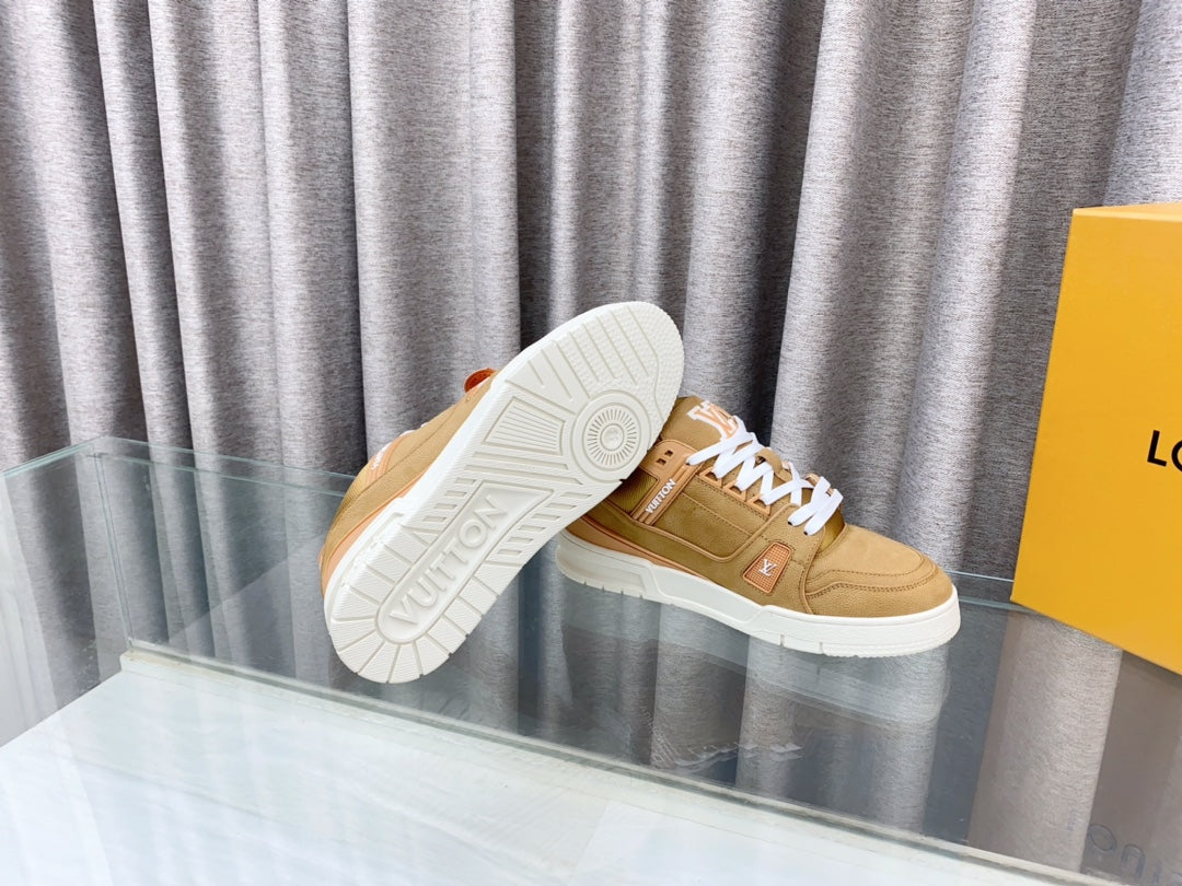 LOUIS VUITTON LV MAXI TRAINER IN CIDER BROWN SUEDE