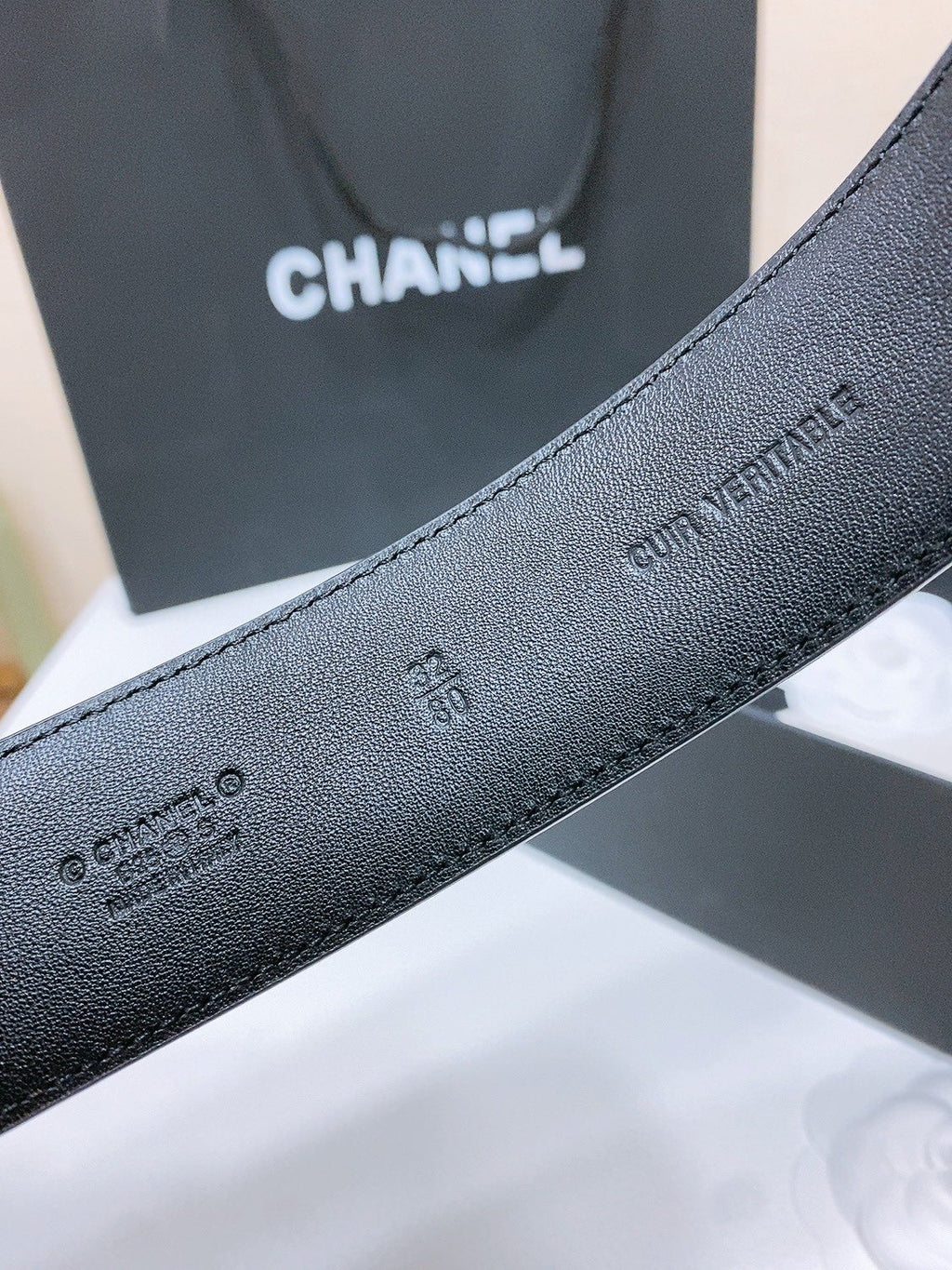 CHANEL DOUBLE C BELT 38MM IN BLACK QUILTED LAMBSKIN SILVER OVAL BUCKLE CENTERED BLACK LOGO