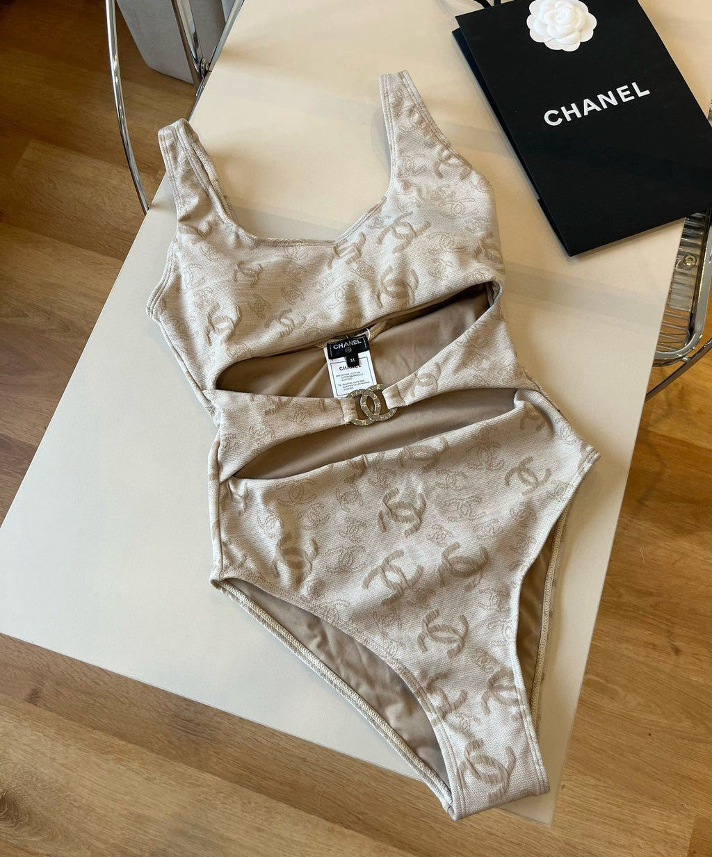 CHANEL SWIMSUIT IN NUDE EMBROIDERED LOGO 626005