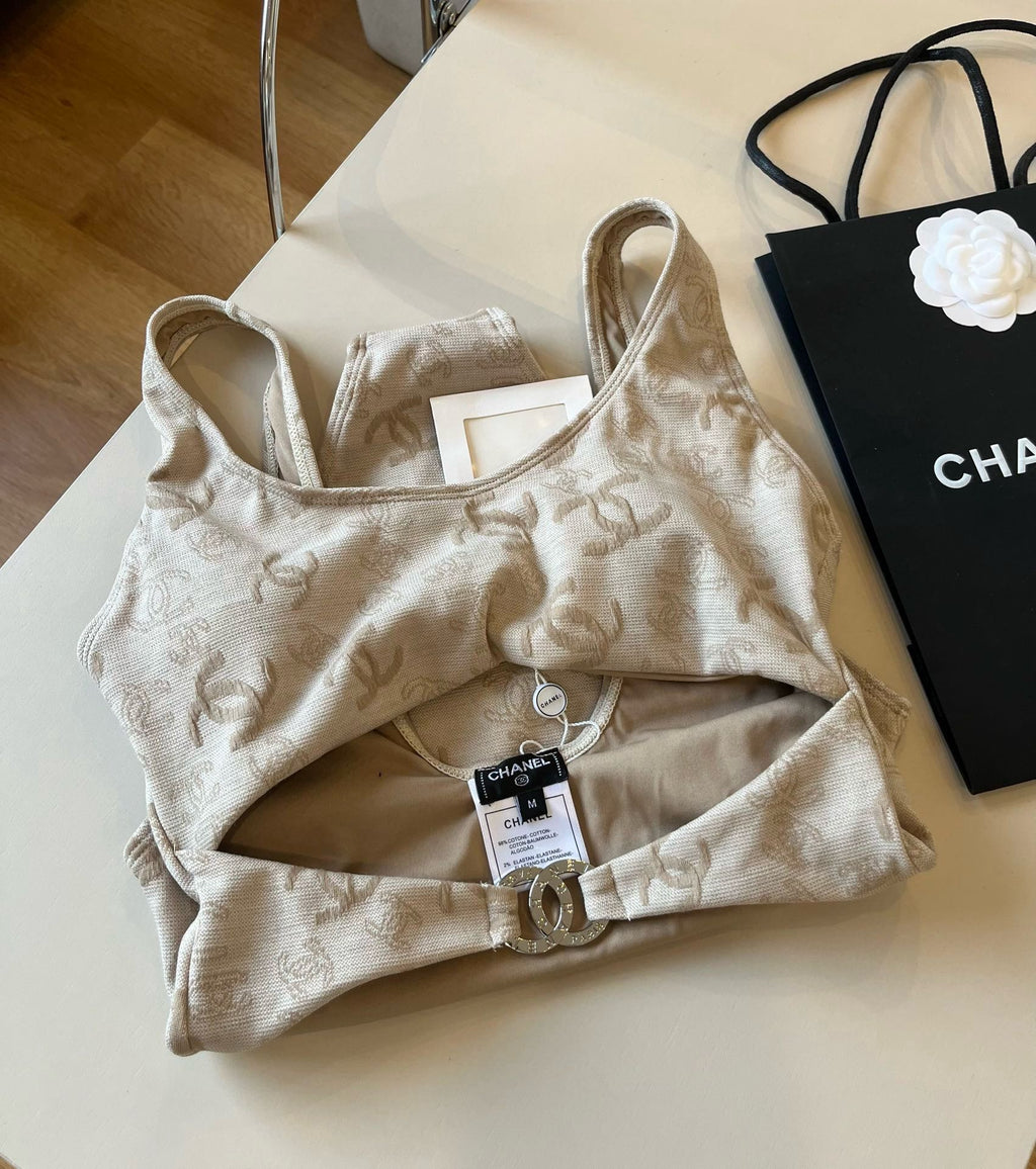 CHANEL SWIMSUIT IN NUDE EMBROIDERED LOGO 626005