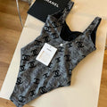 CHANEL SWIMSUIT IN GREY AND BLACK PRINTED LOGO 626006