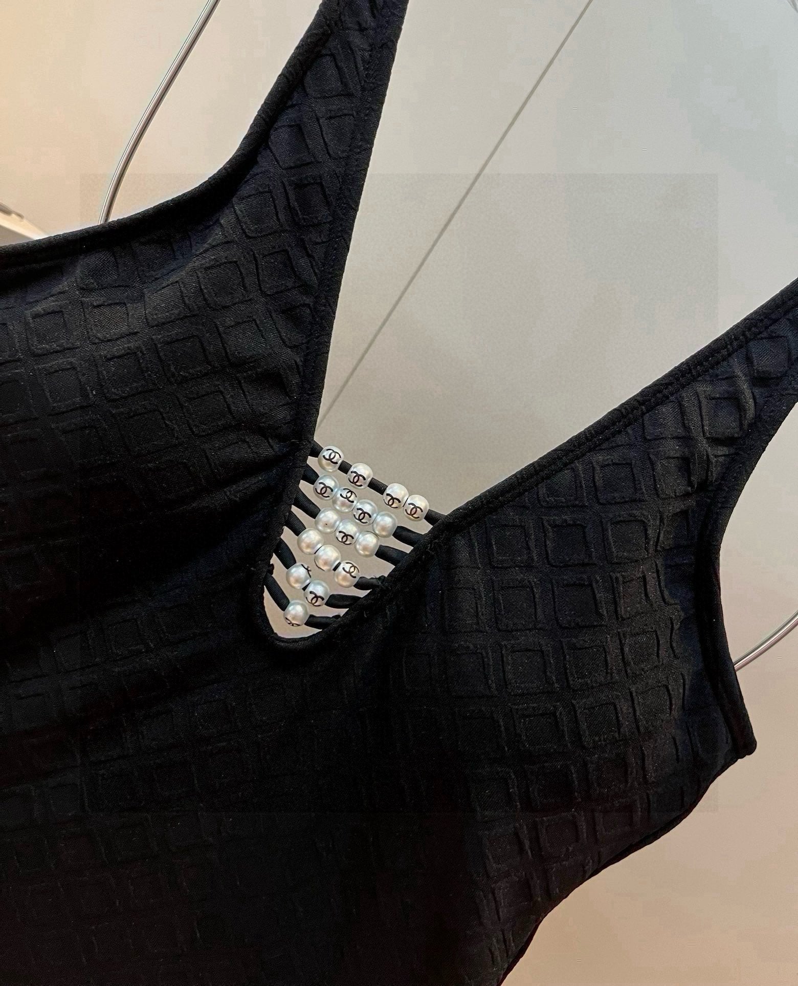 CHANEL SWIMSUIT IN BLACK COTTON MIX PEARL PRINTED LOGO 627819