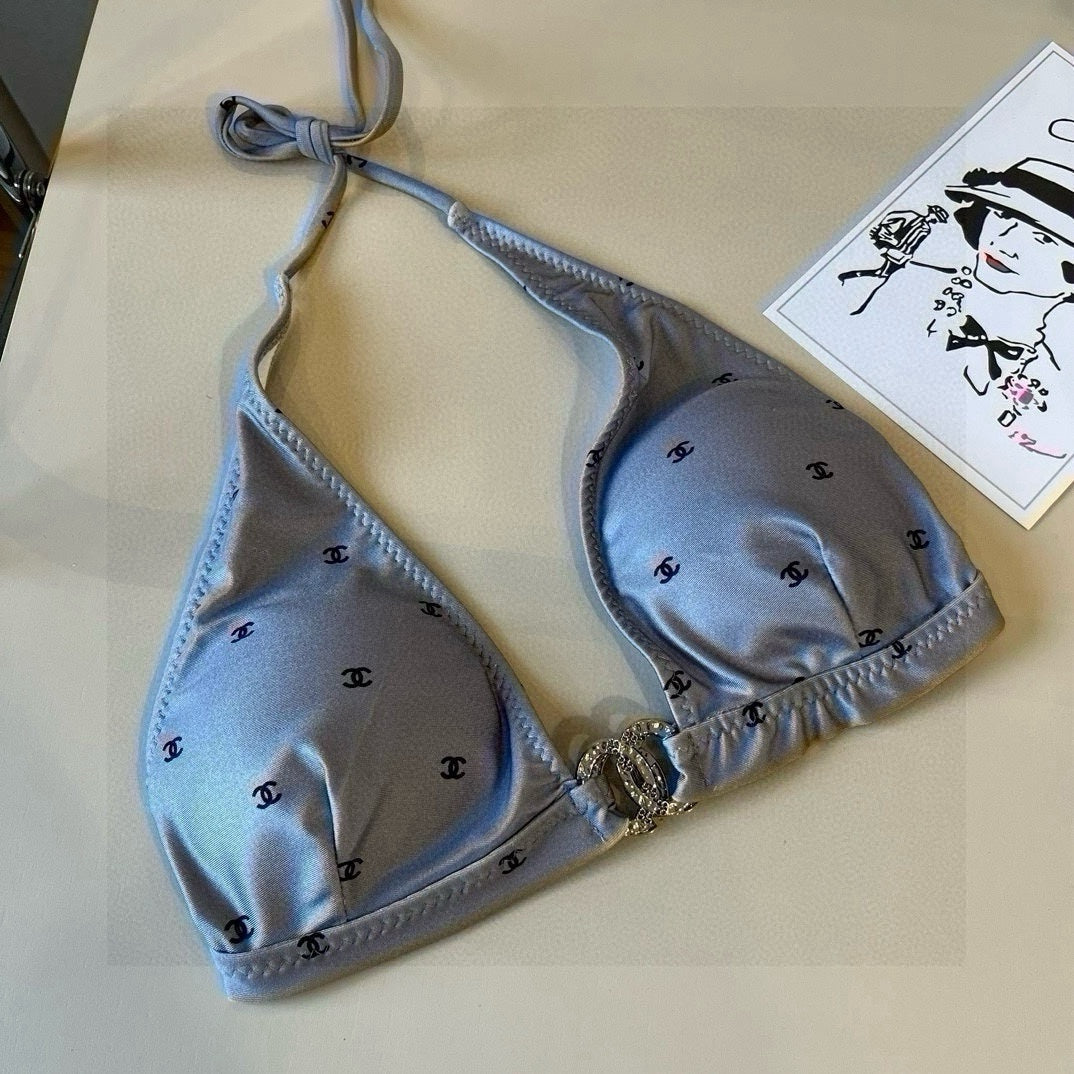 CHANEL BIKINI SWIMSUIT SET IN GREY PRINTED LOGO 629237