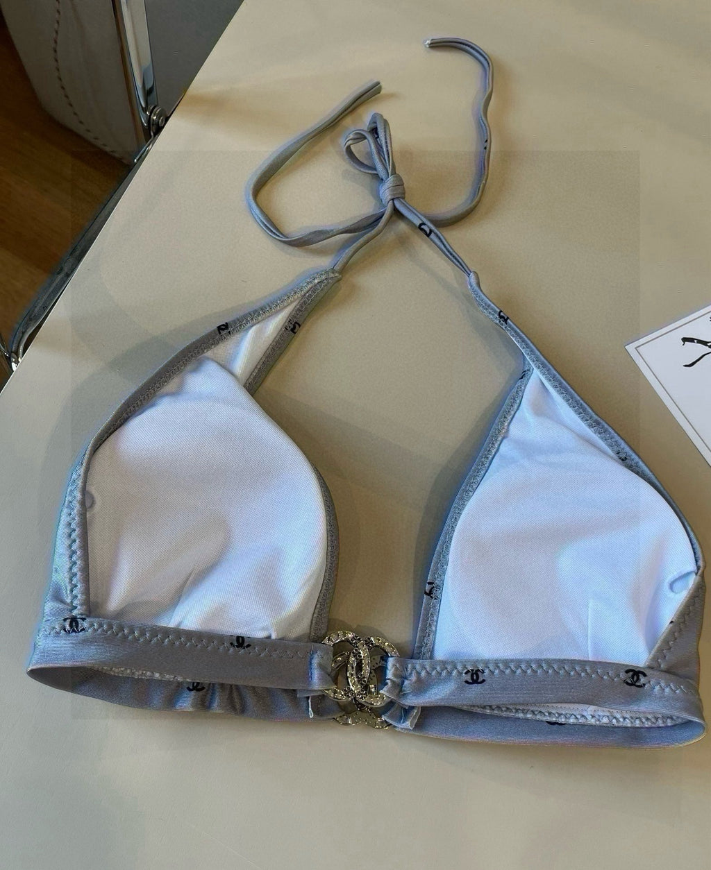 CHANEL BIKINI SWIMSUIT SET IN GREY PRINTED LOGO 629237