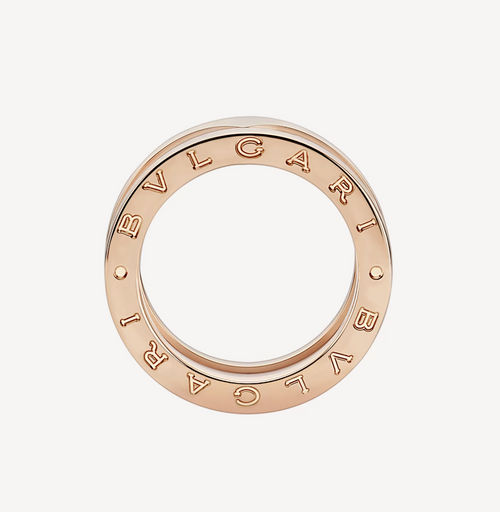 Bvlgari ZERO 1 TWO-BAND LOOPS AND WHITE CERAMIC SPIRAL PINK GOLD RING