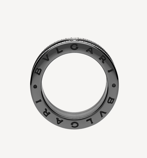 Bvlgari ZERO 1 ROCK FOUR-BAND BLACK CERAMIC WITH STUDDED SPIRAL AND PAVED DIAMONDS RING